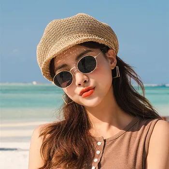 Vasaros Skydelis Aštuoniakampis Skrybėlę Korėjos Derliaus Beretė Saulės Skrybėlės Šviesos Kvėpuojantis Paplūdimio Šiaudų Skrybėlę Moterų Mados Lauko Dailininko Bžūp