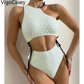 VigoCasey 2022 Balta Susieta Rankovių maudymosi Kostiumėliai Moterims Seksualus Push UP Tuščiaviduriai vientisi maudymosi kostiumėlį Monokini Vasaros Paplūdimio Maudymosi Kostiumas