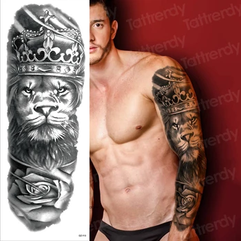 vyrai laikina tatuiruotė visiškai arm sleeve laikinai liūtas tatuiruotės didelis karalius tatuiruotė ilgomis rankovėmis seksualus netikras, tatuiruotė berniukai vandeniui juoda