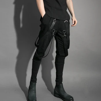 Vyrai multi kišenės hip-hop, punk haremo kelnės juostelės street wear vyras atsitiktinis poilsiu elastinga juosmens krovinių kelnės techwear A75