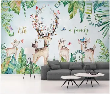 WDBH užsakymą freskos 3d foto tapetai Europos stiliaus ranka-dažytos bananų lapų briedžių namų dekoro kambarį tapetai, sienų ir 3 d