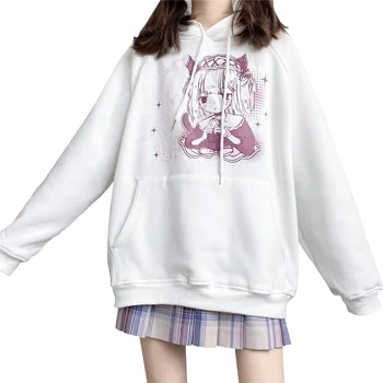 Y2k Preppy Stiliaus Anime Ir Animacinių Filmų Spausdinti Hoodie Harajuku Kawaii Negabaritinių Fleece Series Korėjos Mados Moterų Streetwear